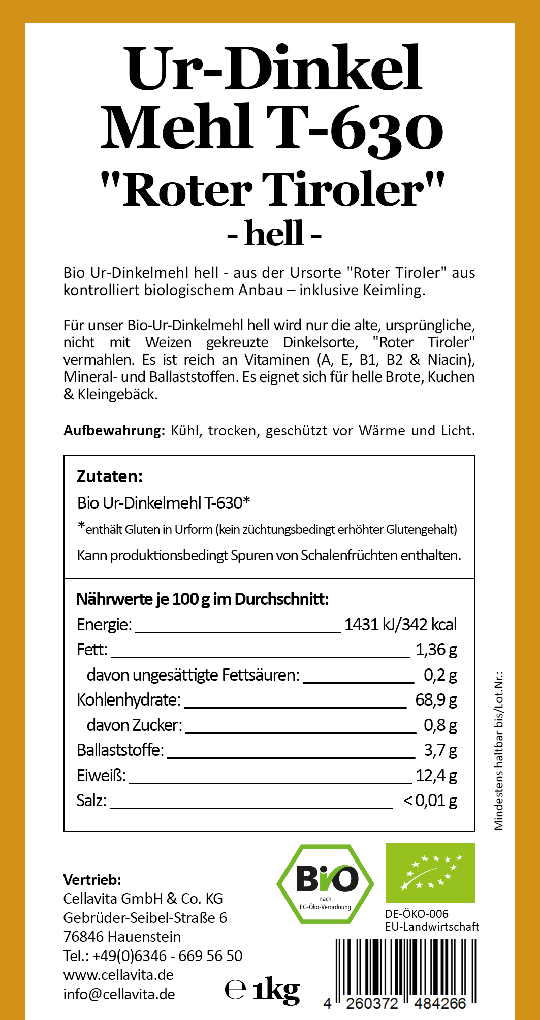 Ur-Dinkel-Mehl hell T-630 (Bio) 