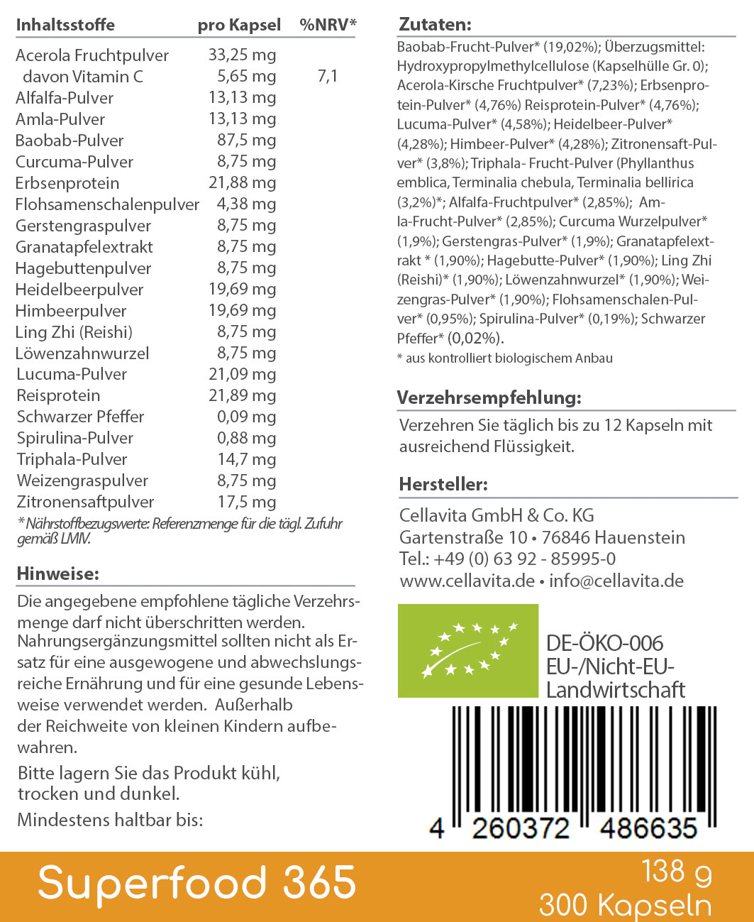 Superfood 365 Bio Kapseln- mit 21 Bio-Superfoods