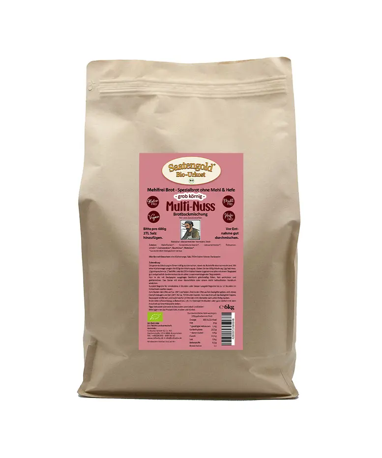 Mehlfreibrot Multi-Nuss -grob körnig- Bio Brotbackmischung 