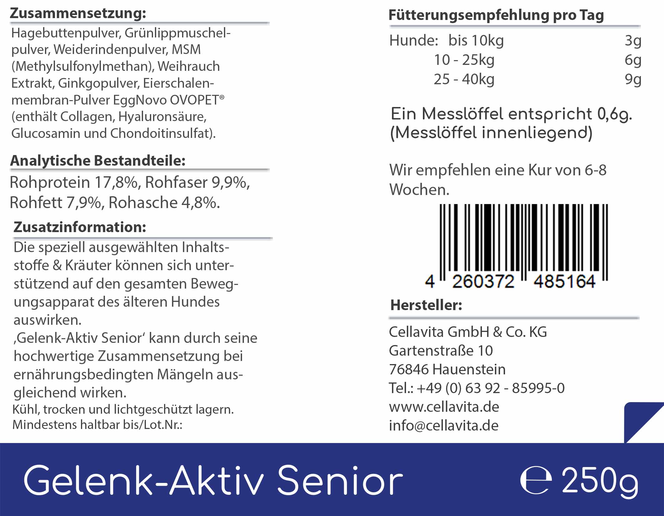 Cellavita Tiergesundheit für Hunde Gelenk-Aktiv Senior - 250g