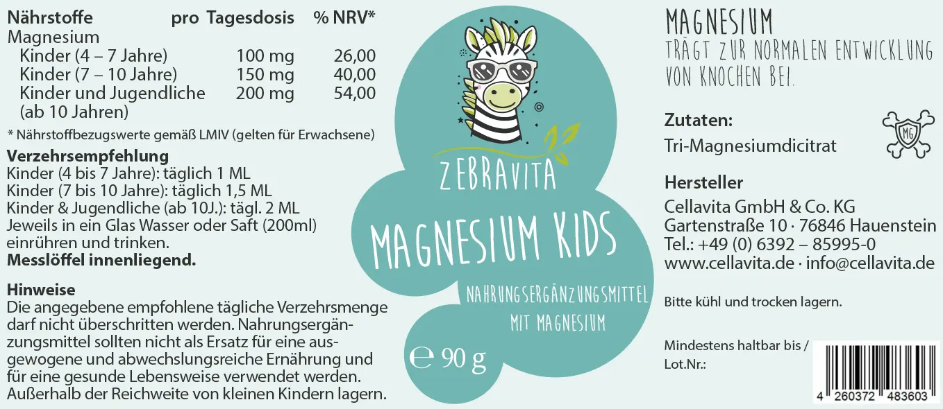 Magnesium kids für Kinder - 90g Pulver im Glas