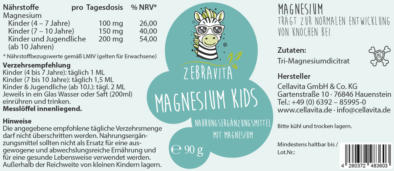 Magnesium kids für Kinder - 90g Pulver im Glas