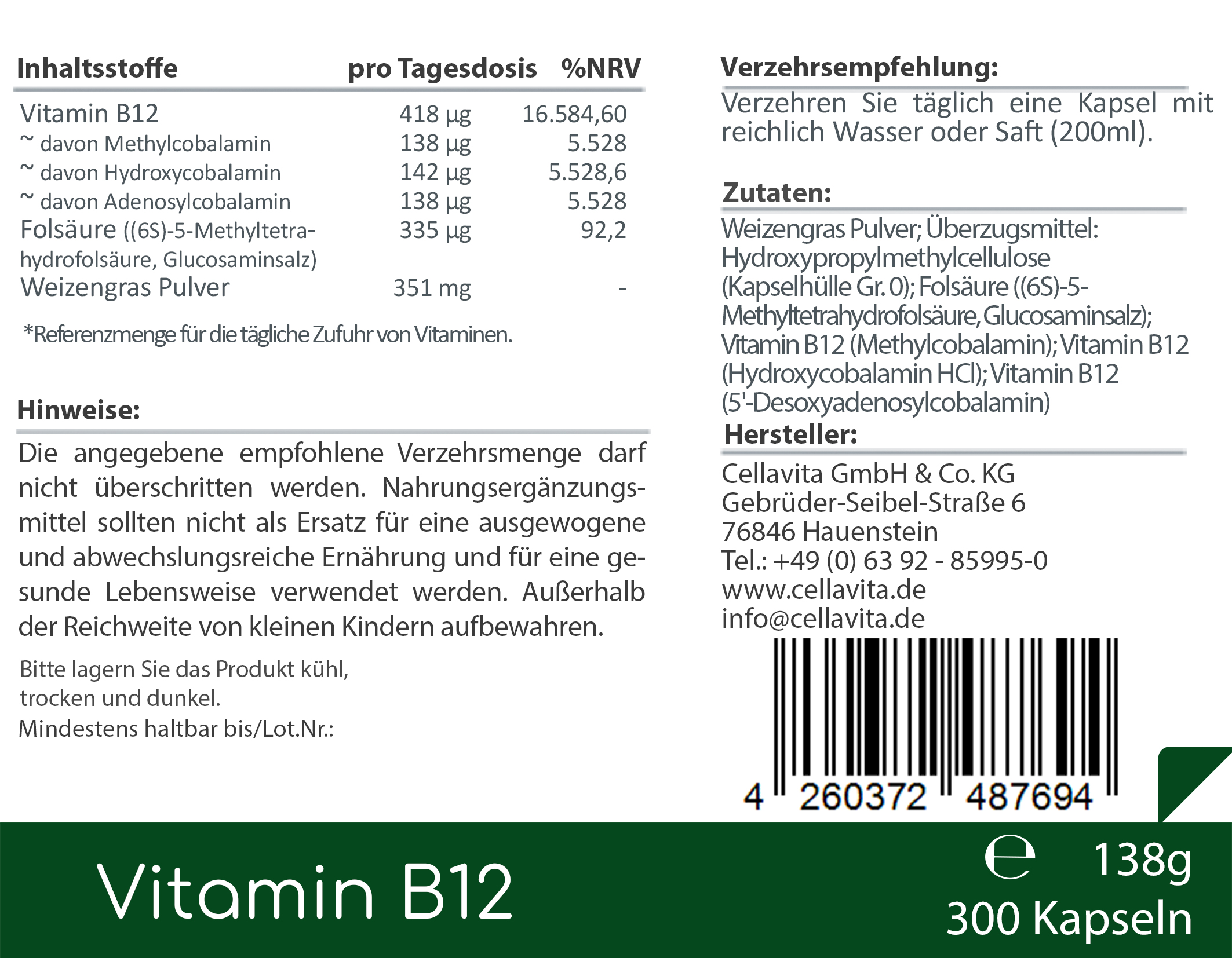 Vitamin B12 hochdosiert Kapseln 