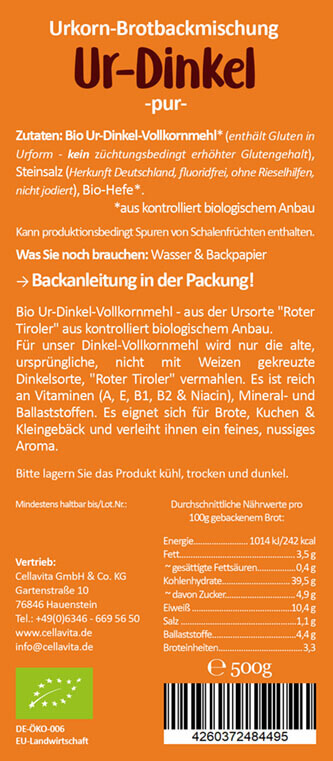 Mehl-Brotbackmischung (Bio) Ur-Dinkel Vollkorn pur 500g