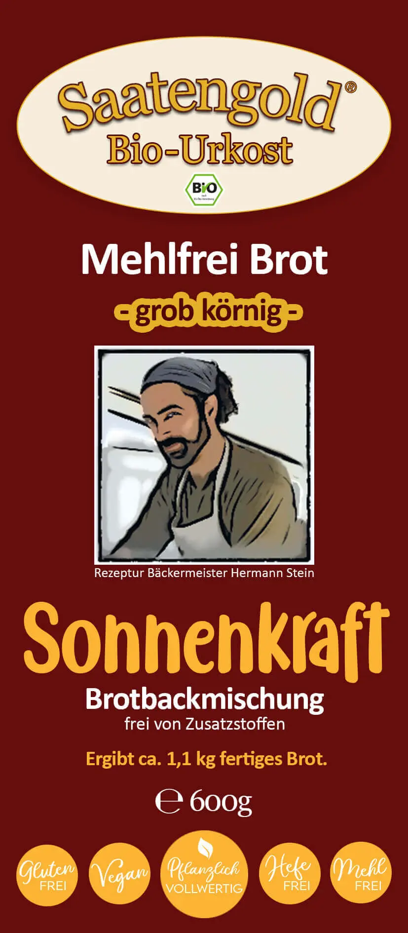 Mehlfreibrot Sonnenkraft -grob körnig- Bio Brotbackmischung 