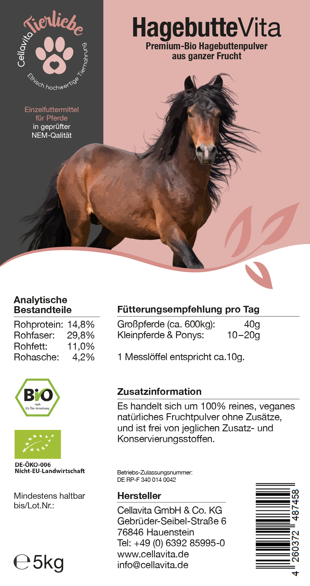 Bio-Hagebutte Vita für Pferde 5kg Vorratsbeutel