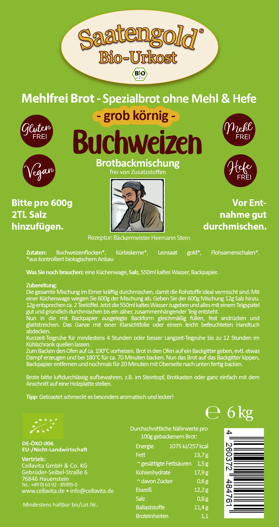 Mehlfreibrot Buchweizen -grob körnig- Bio Brotbackmischung