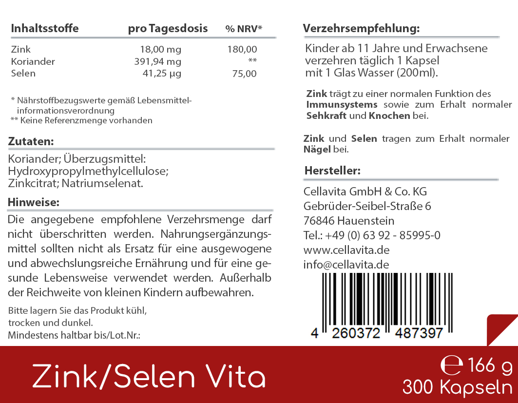 Zink-Selen & Koriander Vita Kapseln