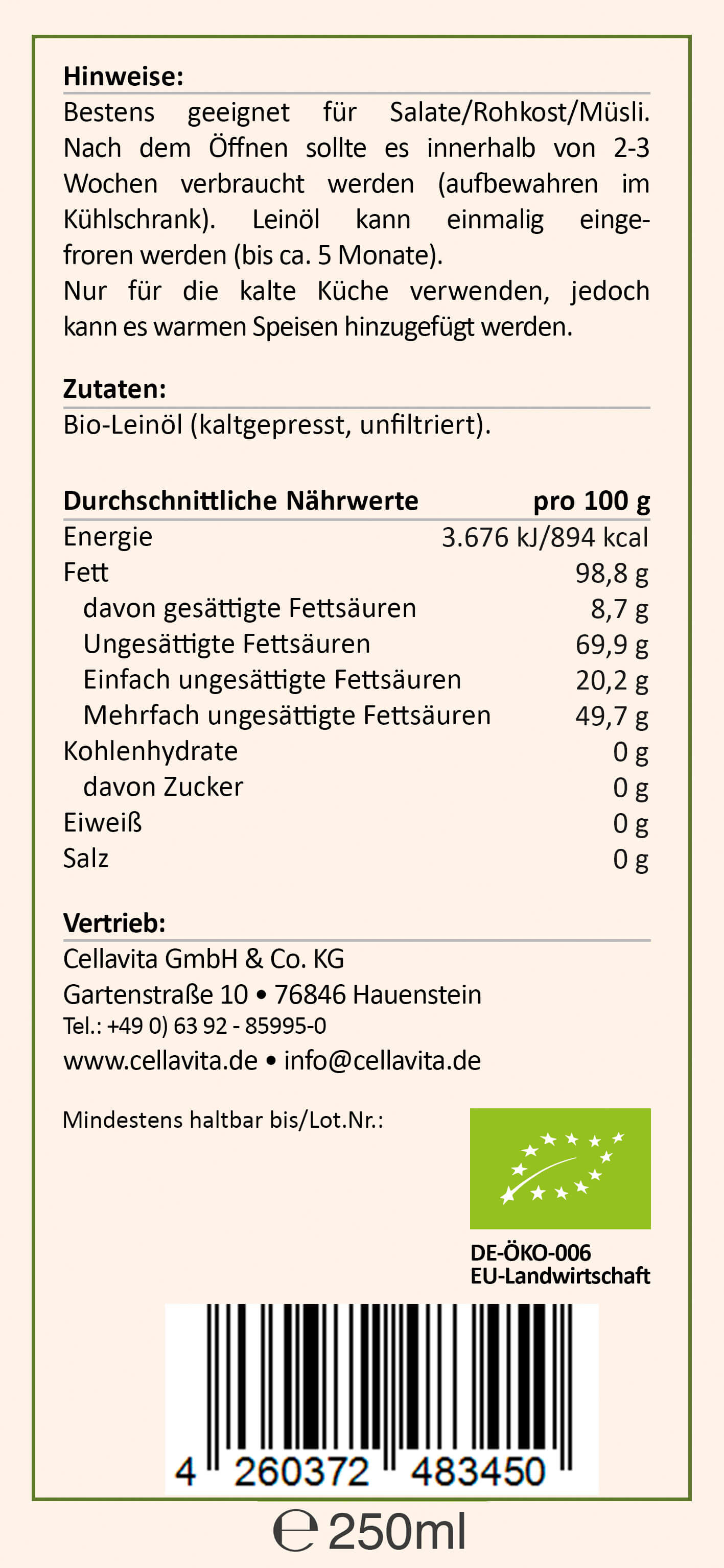 Saatengold-Bio-Feinschmecker-Öle "Leinöl Pur" 