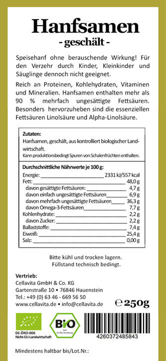 Bio-Hanfsamen geschält -ungeröstet- 250g