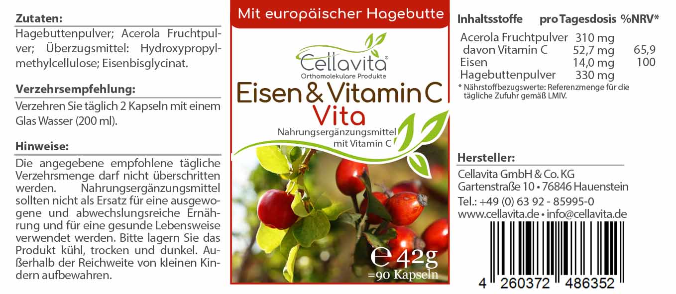 Eisen & Vitamin C Vita | 90 Kapseln im Glas