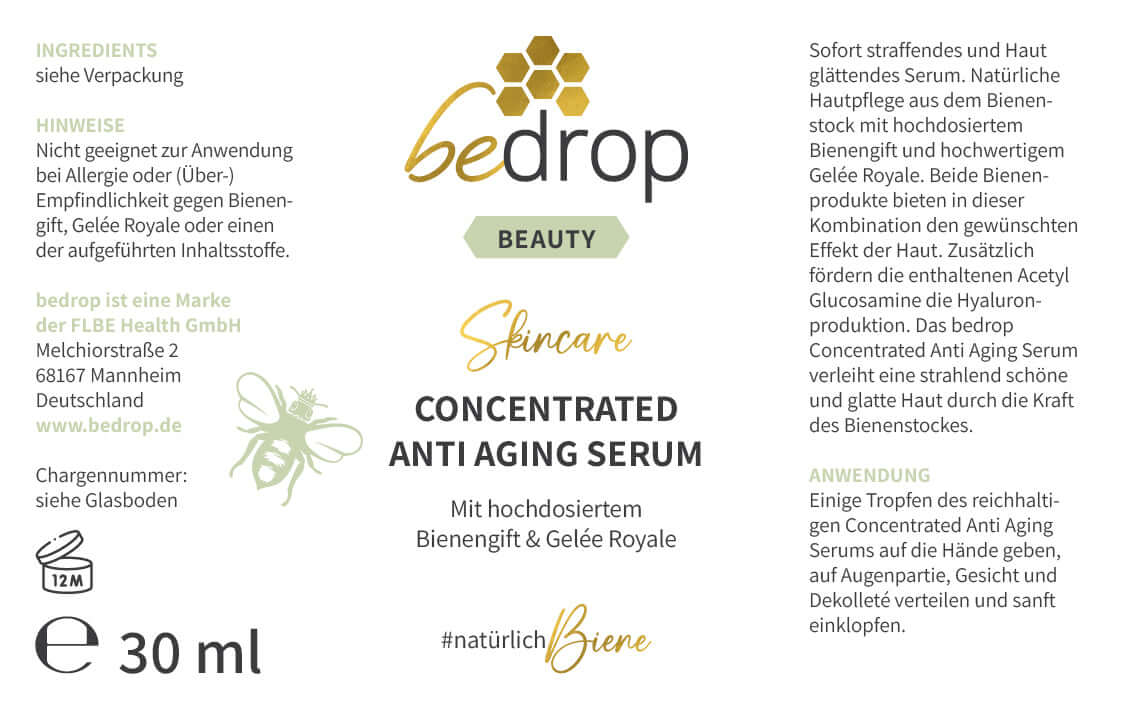 Gesichtsserum / Anti-Aging Serum mit hochdosiertem Bienengift & Gelée Royale 30ml