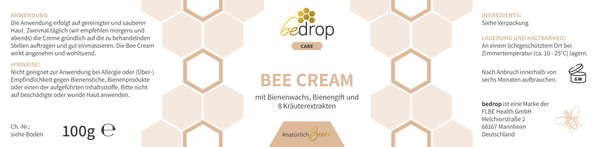 bedrop_beecream_label_171x41mm-04 Bienengiftsalbe mit Bienengift & 8 Kräuterextrakten - 100g