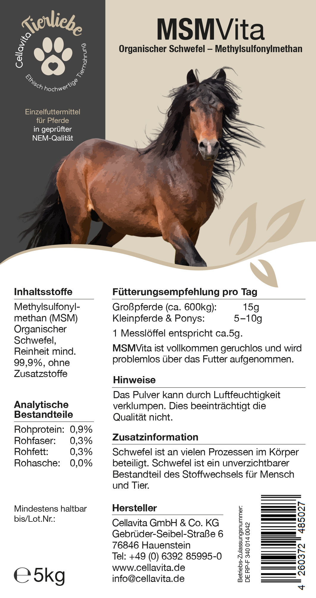 MSM - Organischer Schwefel - 5 kg für Pferde
