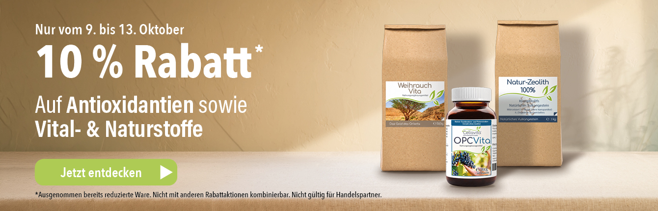 10 % Rabatt auf Antioxidantien sowie Vital- und Naturstoffe bei Cellavita vom 9. bis 13. Oktober