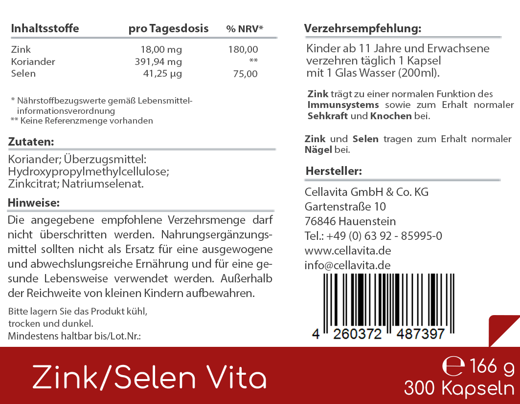 Zink-Selen & Koriander Vita Kapseln