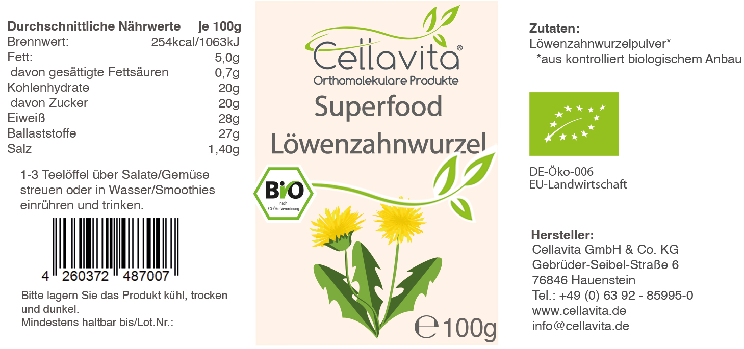 Superfood Löwenzahnwurzel bio Pulver 100g im Glas