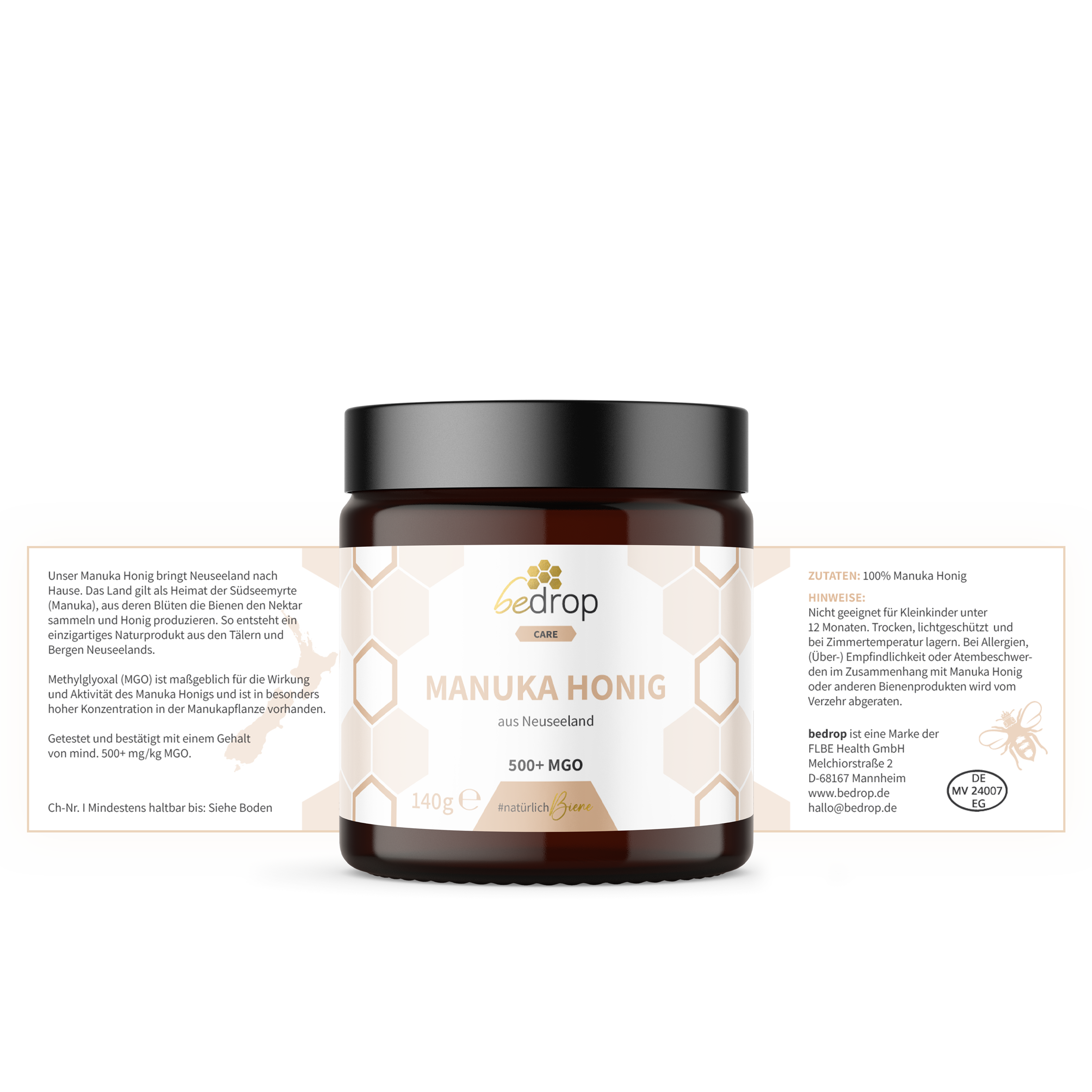 Echter Manuka Honig MGO 500+ 140g Glas