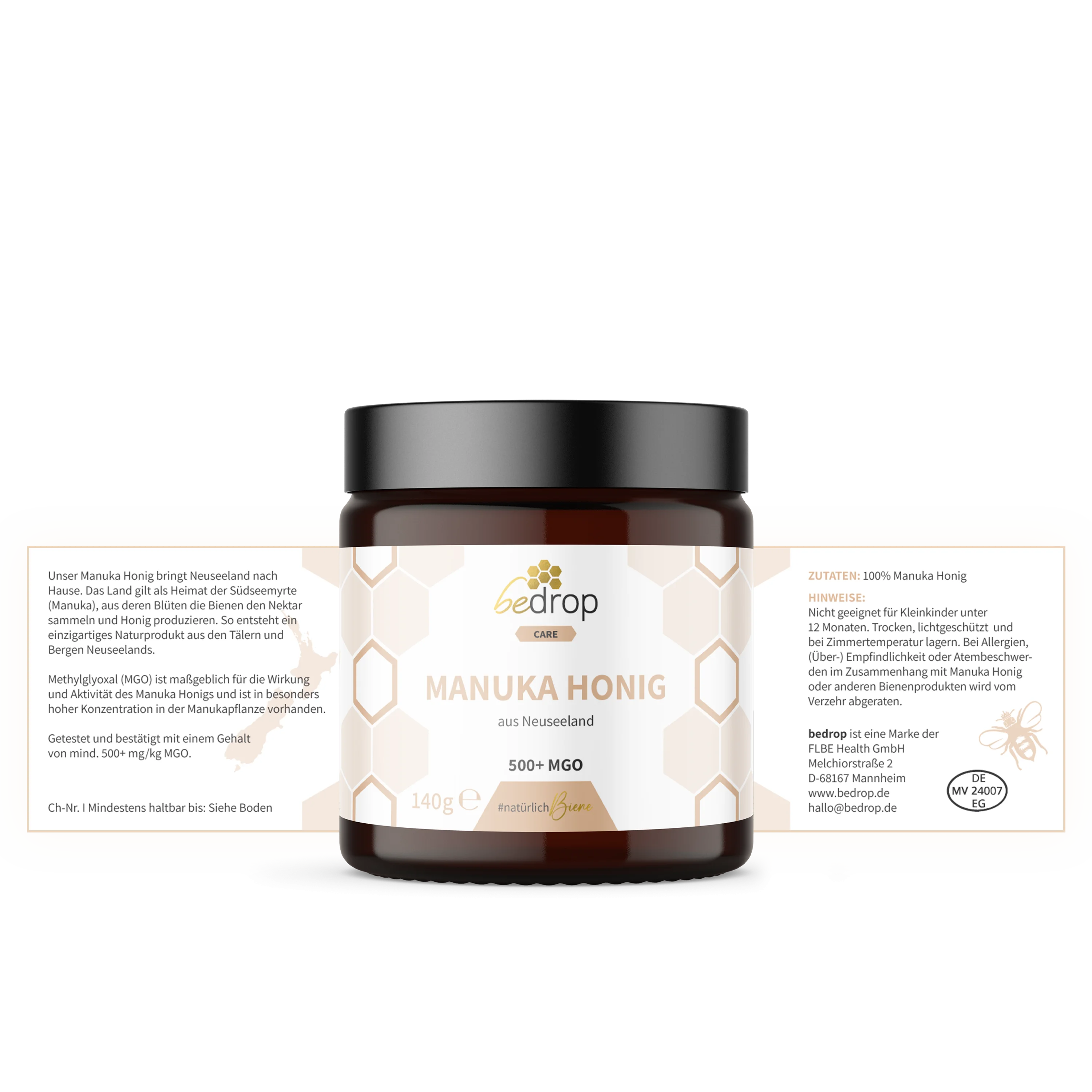 Echter Manuka Honig MGO 500+ 140g Glas