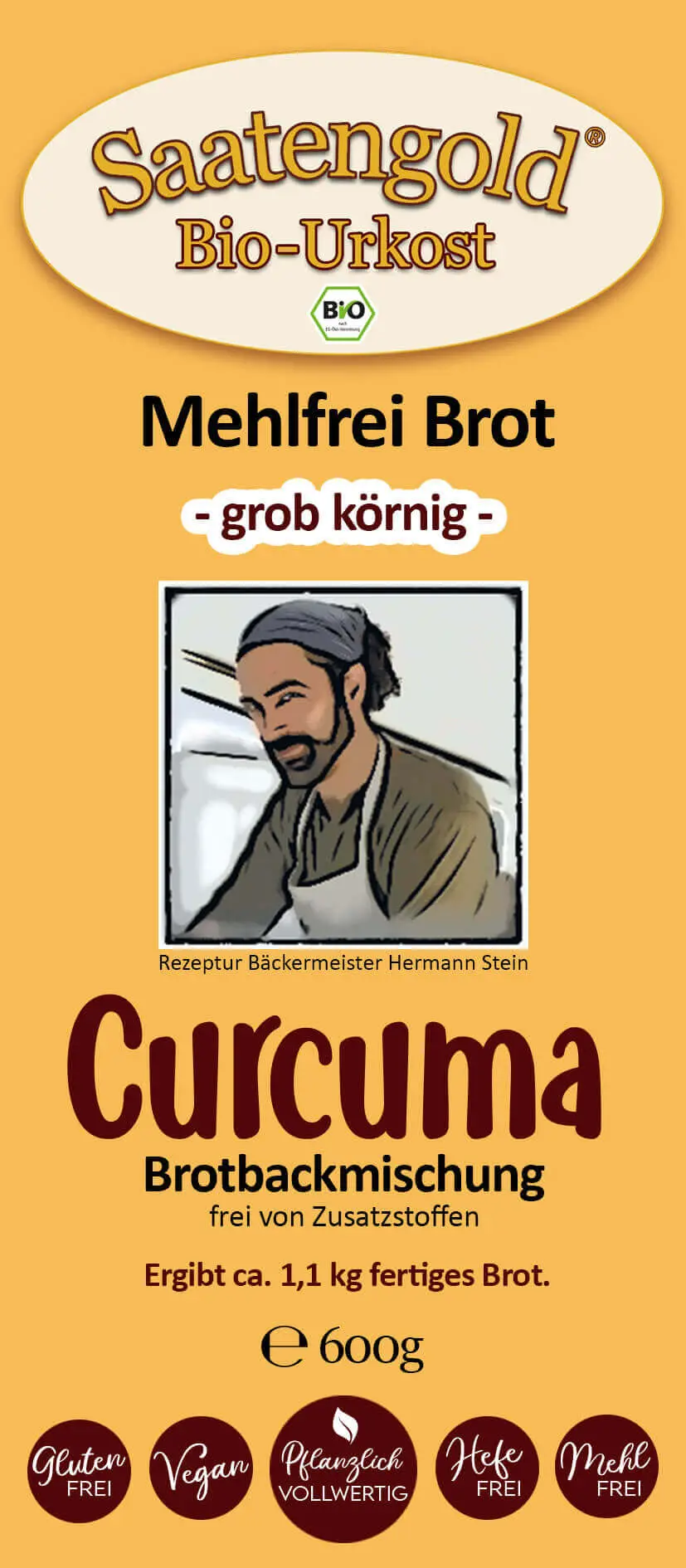 Mehlfreibrot Curcuma -grob körnig- Bio Brotbackmischung 