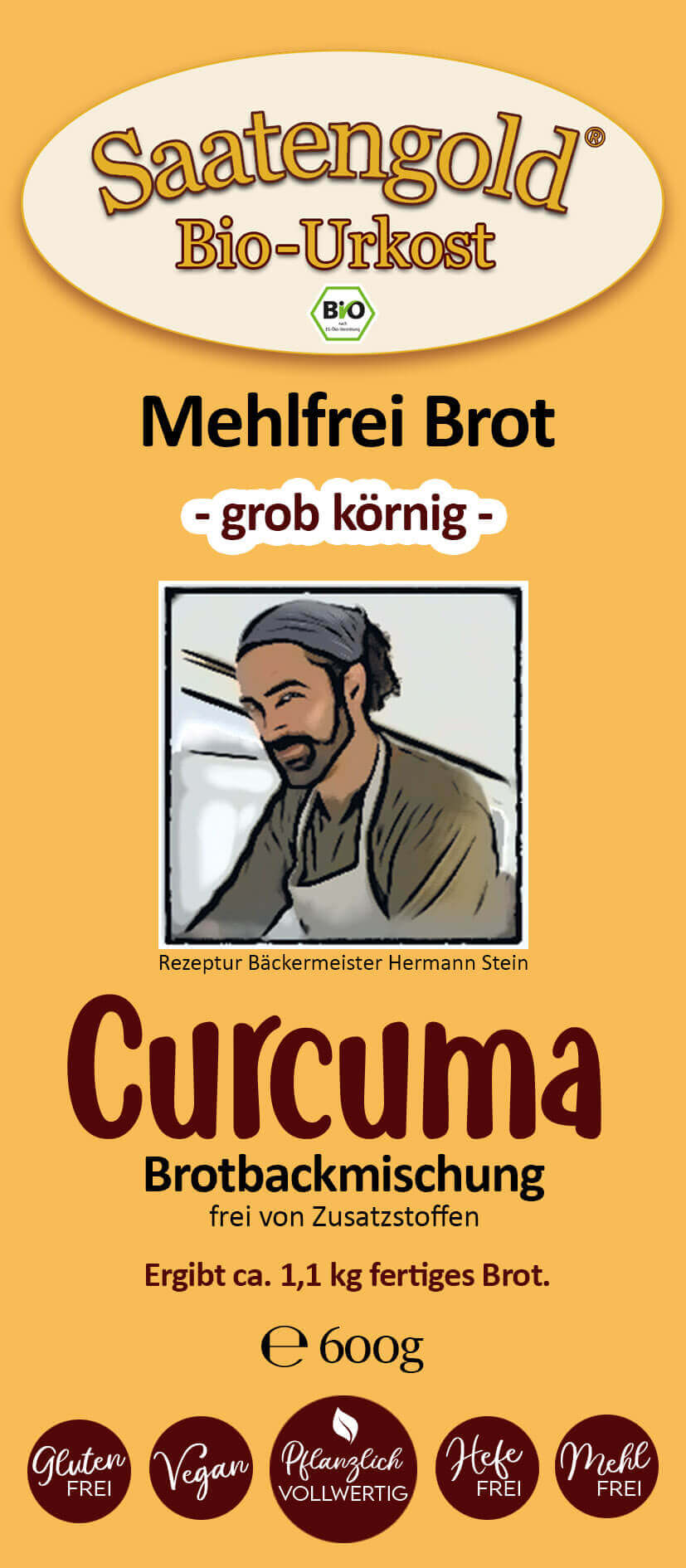 Mehlfreibrot Curcuma -grob körnig- Bio Brotbackmischung 
