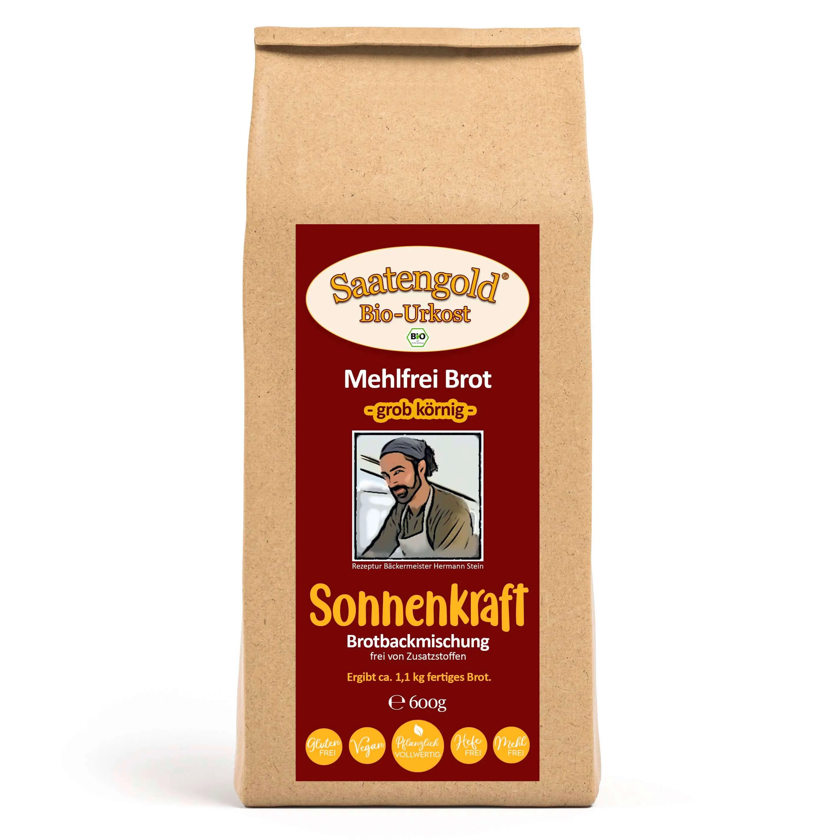 Mehlfreibrot Sonnenkraft -grob körnig- Bio Brotbackmischung 