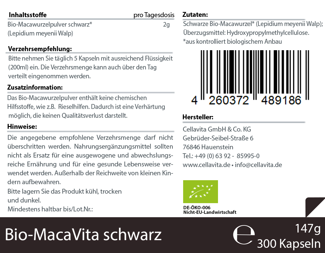Bio-Maca Vita schwarz Kapseln