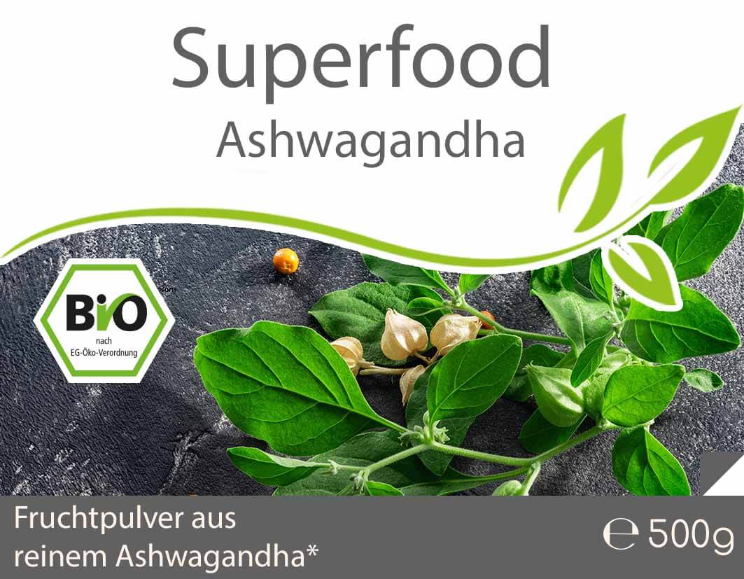 Superfood Ashwagandha bio 500g Pulver Vorratsbeutel