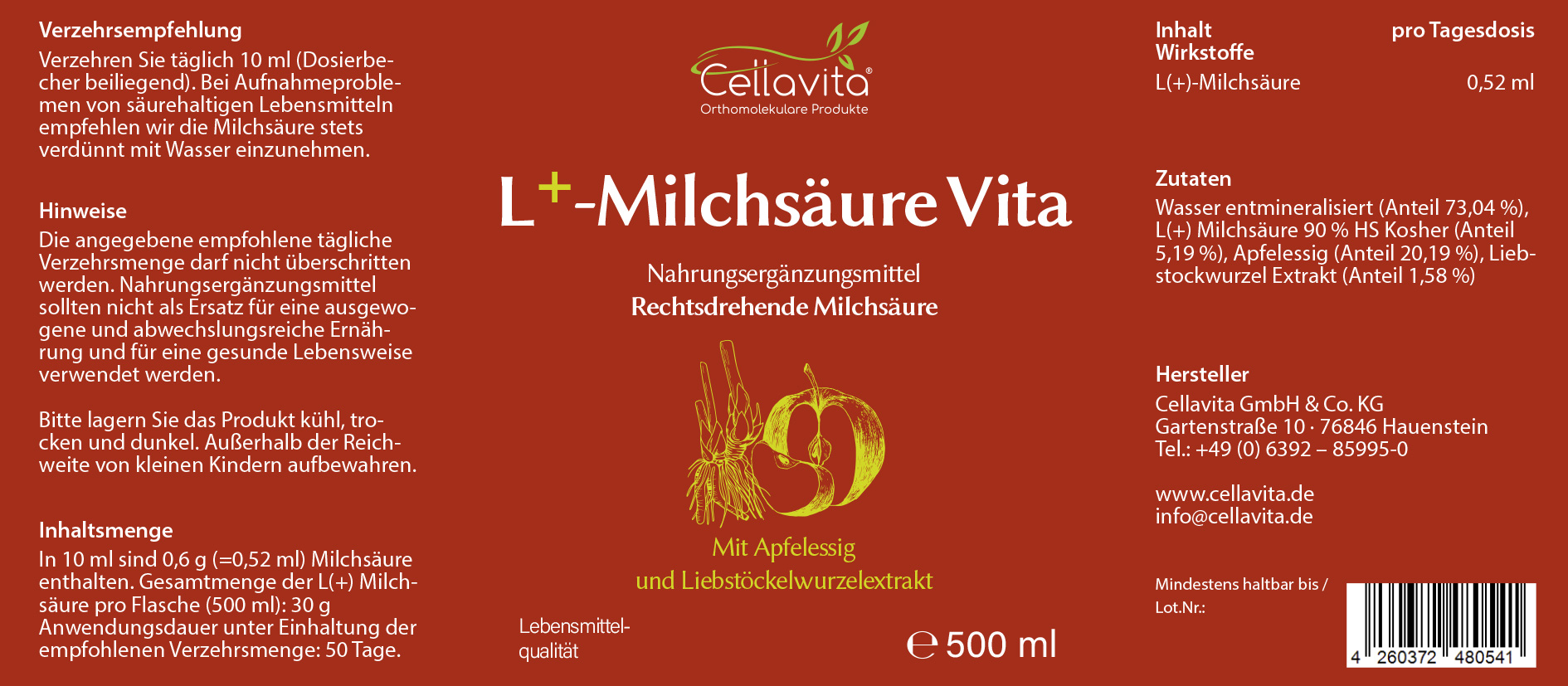L(+)-Milchsäure Vita - 500ml