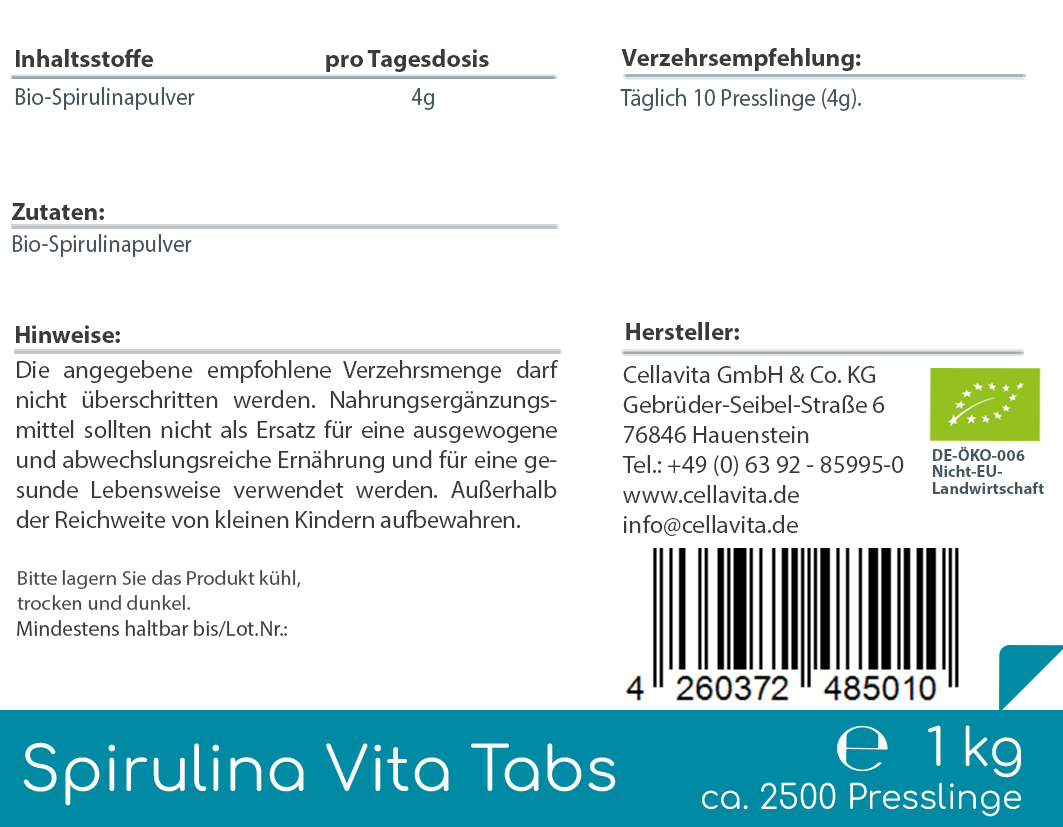 Bio Spirulina Vita Tabs à 400mg 