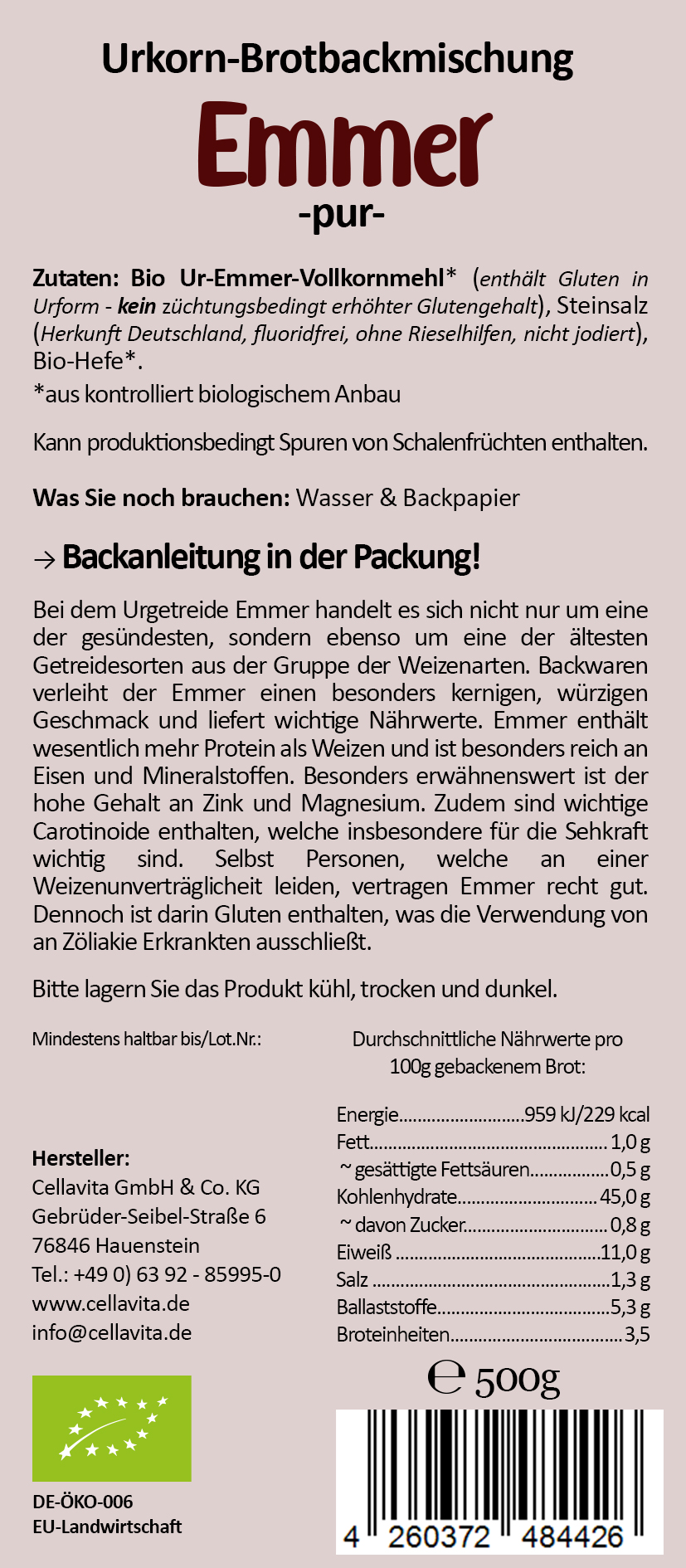 Mehl-Brotbackmischung (Bio) Emmer pur 500g