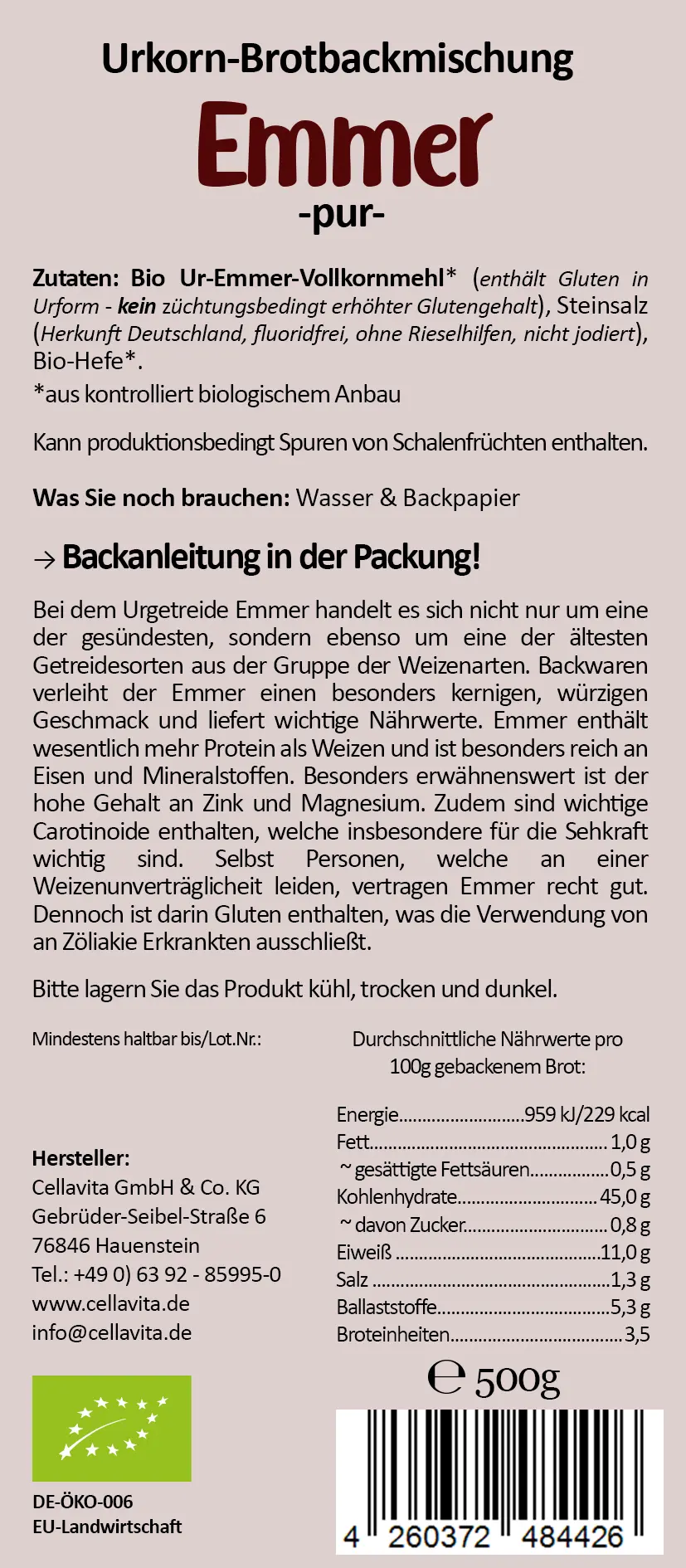 Mehl-Brotbackmischung (Bio) Emmer pur 500g