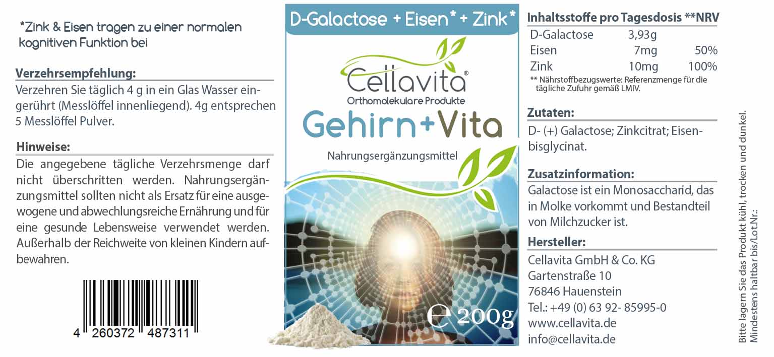 Gehirn+ Vita Pulver (mit D-Galactose, Eisen & Zink)