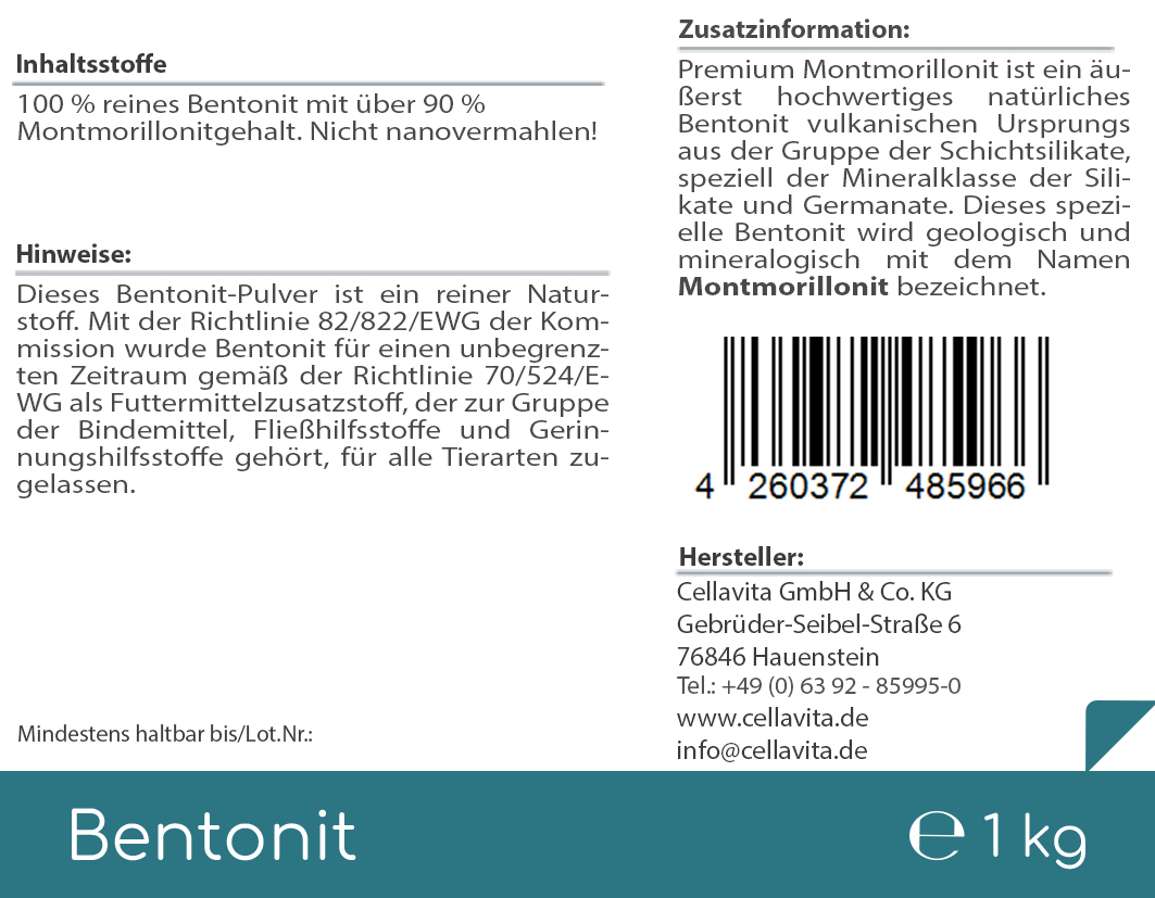 Premium Bentonit Montmorillonit 1kg Pulver im Vorratsbeutel