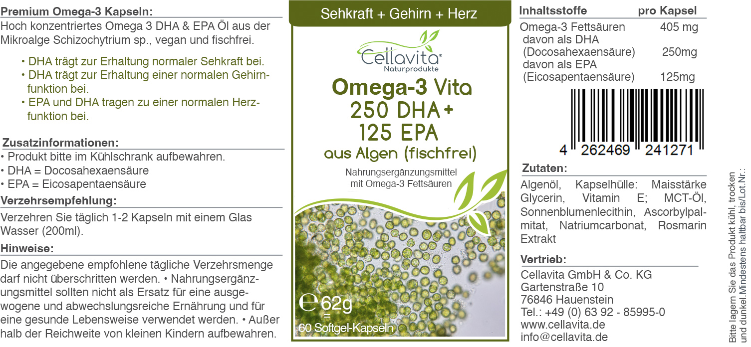 Omega-3 Vita DHA-EPA Kapseln (fischfrei) 60 Kapseln
