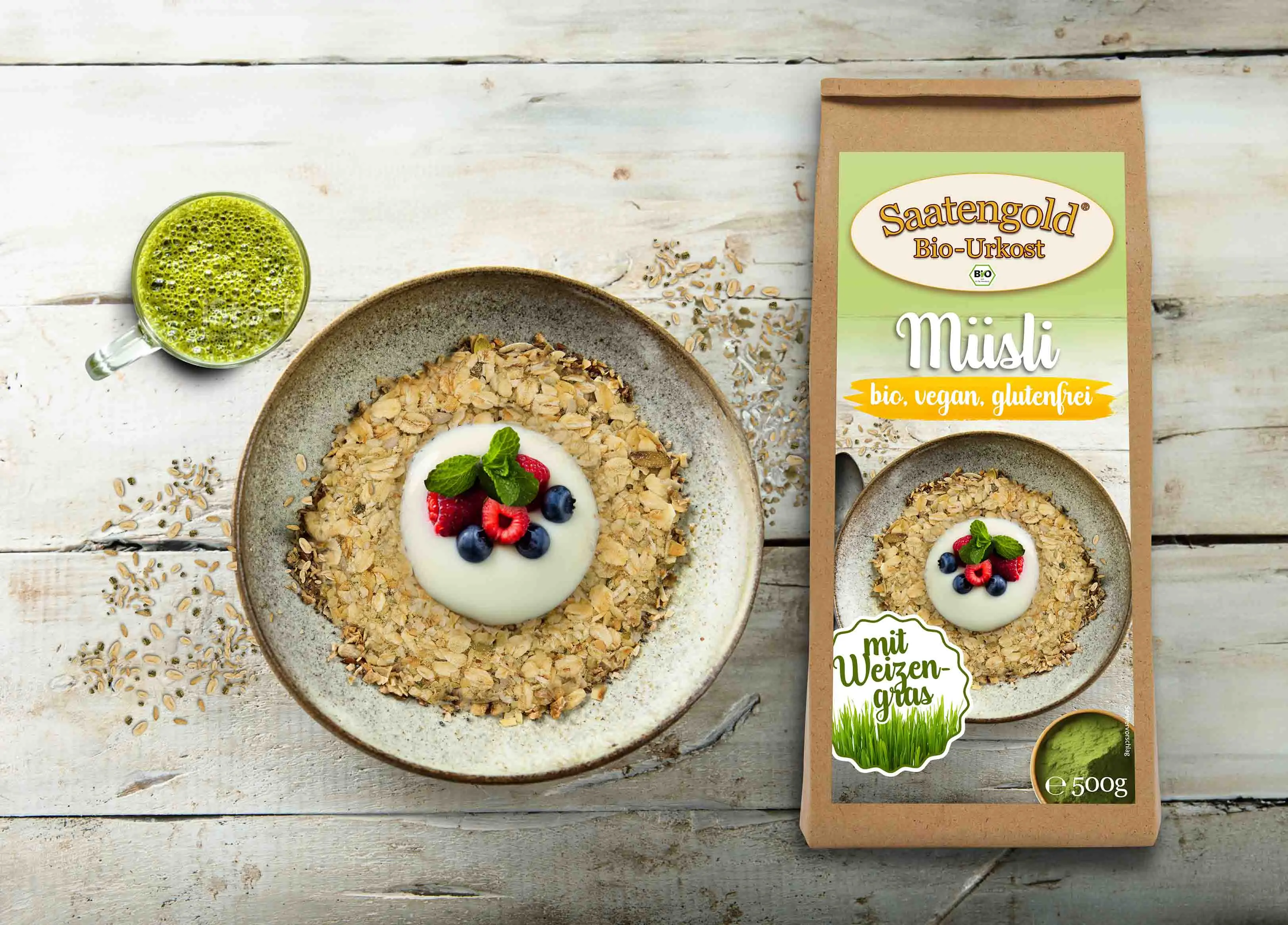 Saatengold® - Bio Müsli mit Weizengras - glutenfrei & vegan - 500g