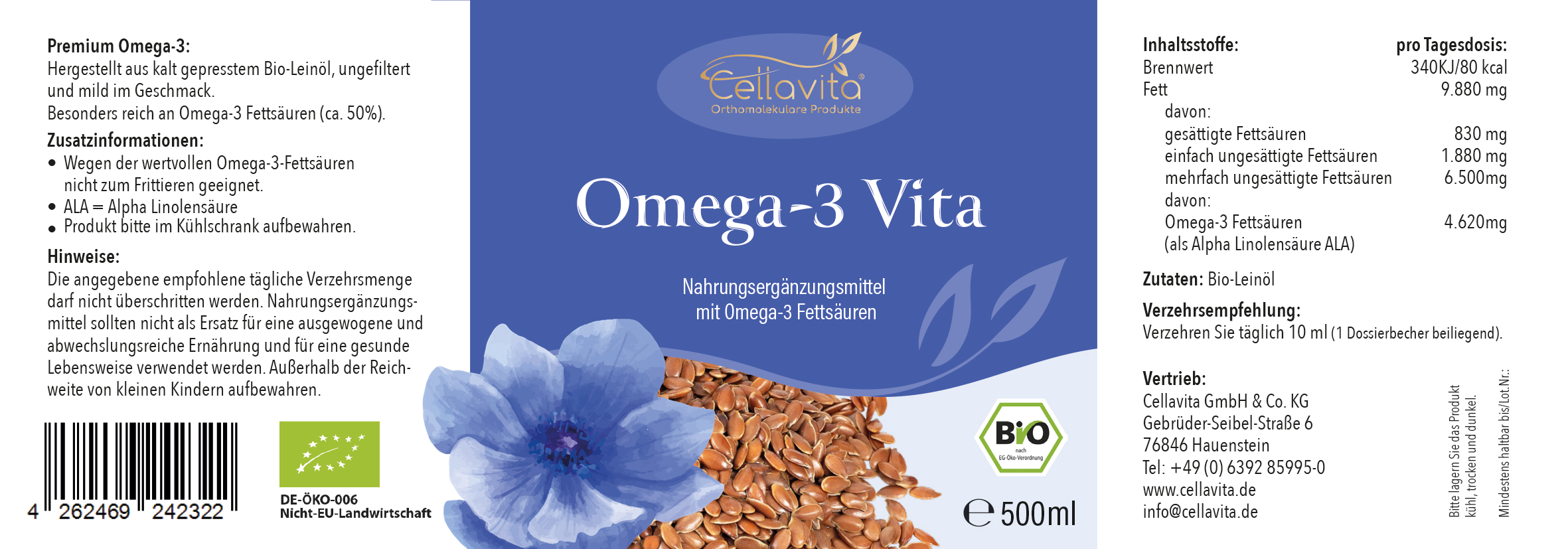 Omega-3 Vita (Bio) Pflanzenkonzentrat 500ml