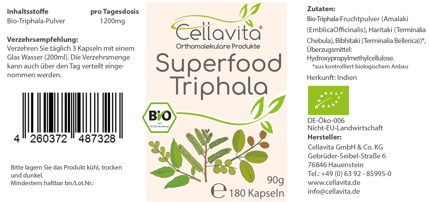 Superfood Triphala bio 180 Kapseln im Glas