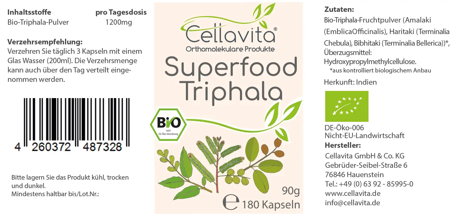 Superfood Triphala bio 180 Kapseln im Glas