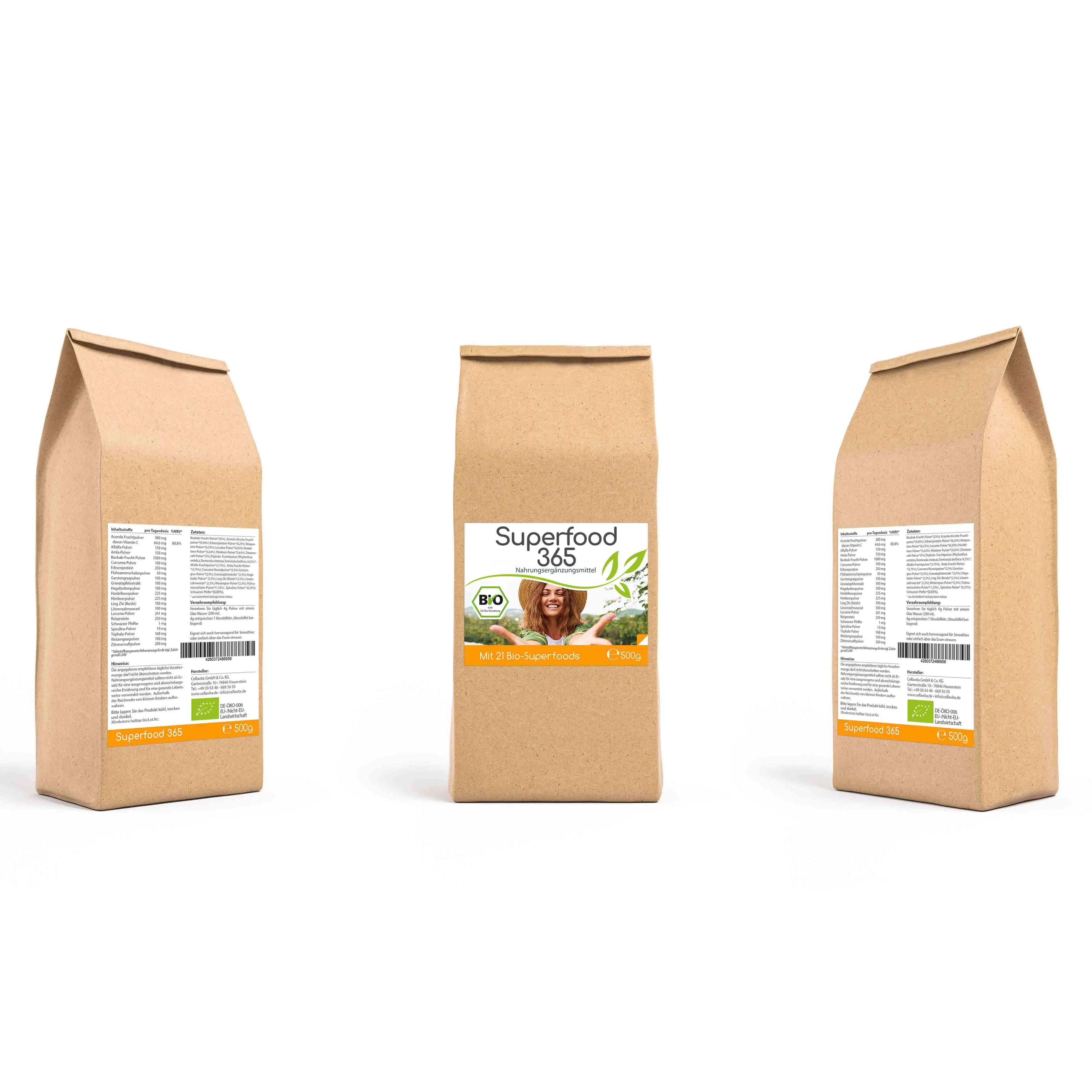 Superfood 365 Bio 500g Pulver- mit 21 Bio-Superfoods