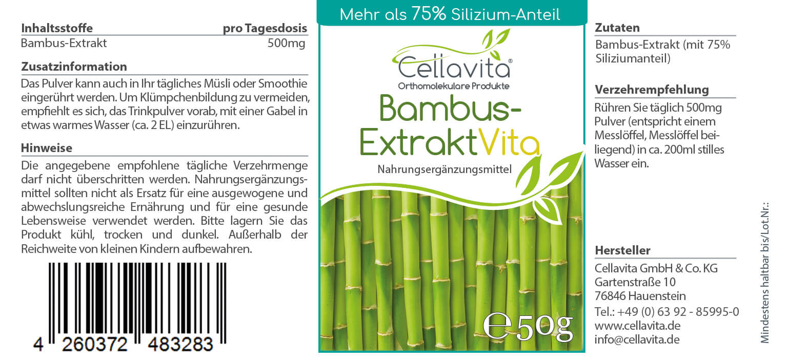 Bambus-Extrakt Vita | 50g Pulver (100 Tages-Vorrat) im Glas