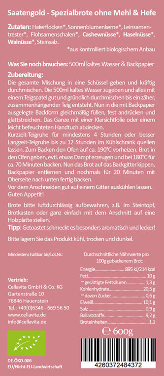Mehlfreibrot Multi-Nuss -grob körnig- Bio Brotbackmischung 