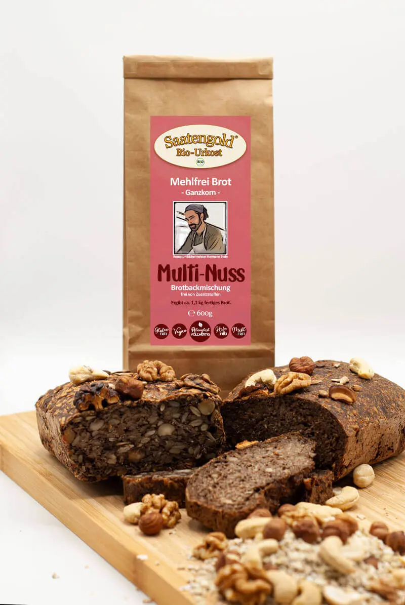 Mehlfreibrot Multi-Nuss -grob körnig- Bio Brotbackmischung 