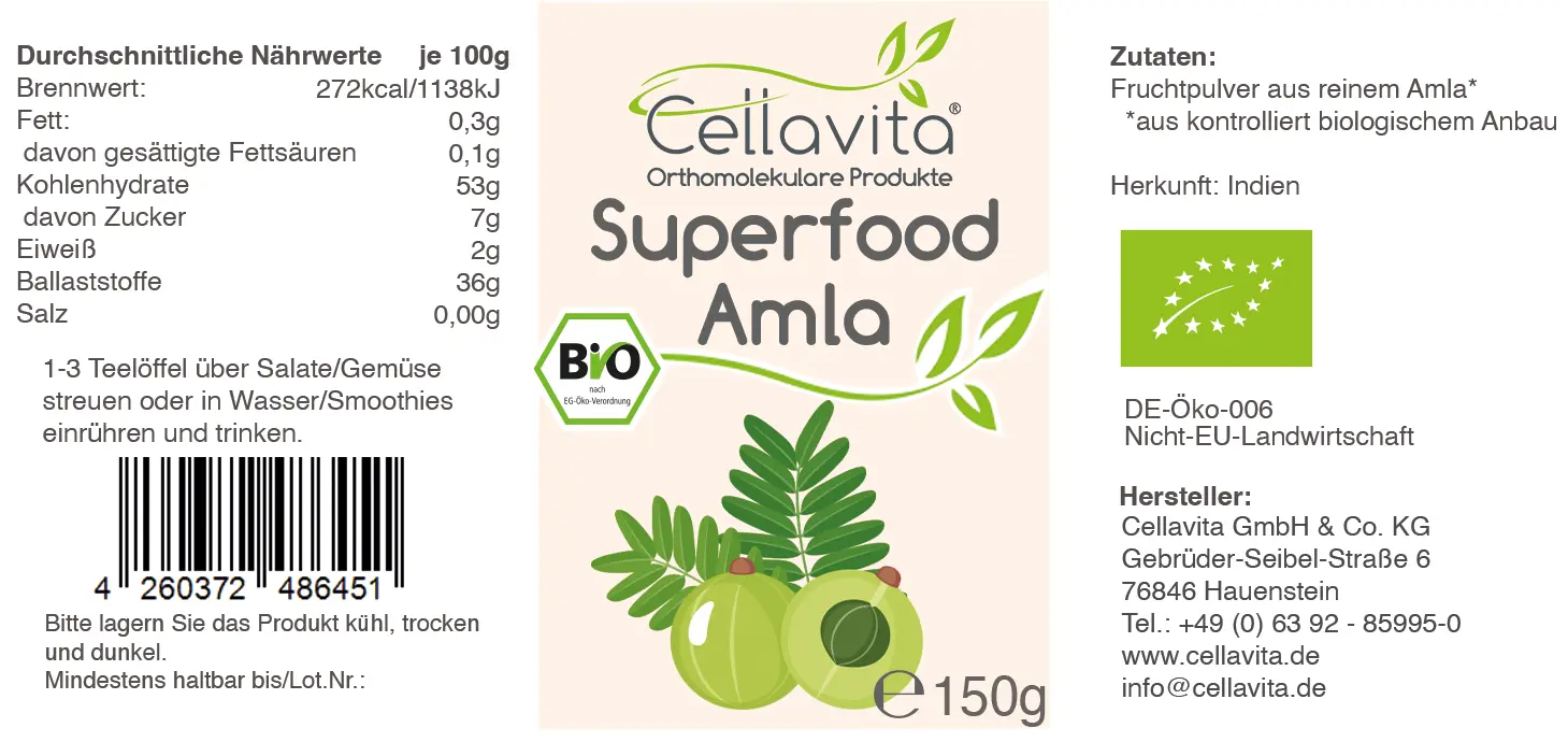 Superfood Amla bio Pulver 150g im Glas