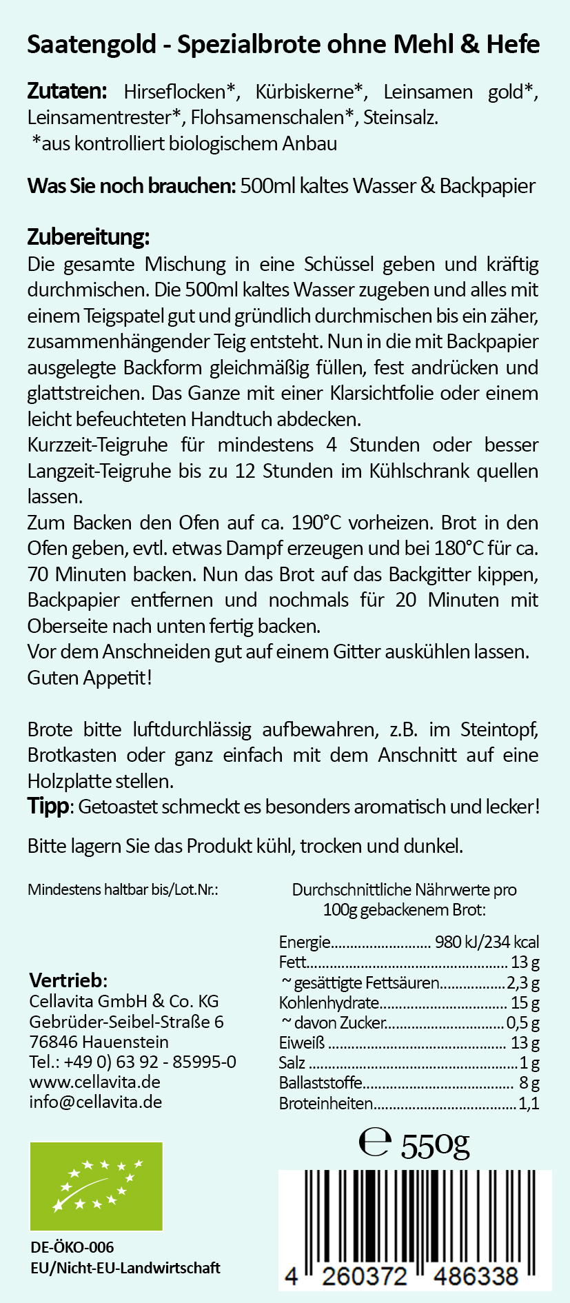 Mehlfreibrot Hirse - Bio Brotbackmischung