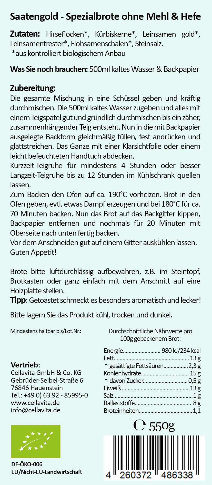 Mehlfreibrot Hirse - Bio Brotbackmischung