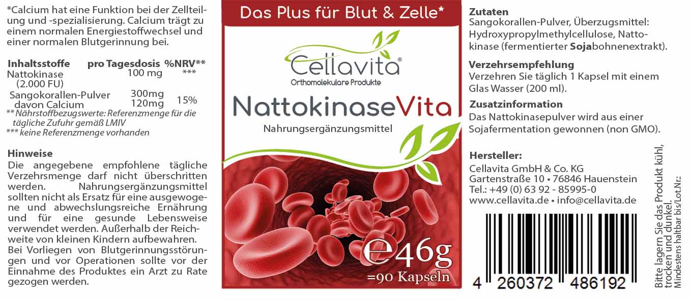 Nattokinase Vita Kapseln (Das Plus für Blut & Zelle) 