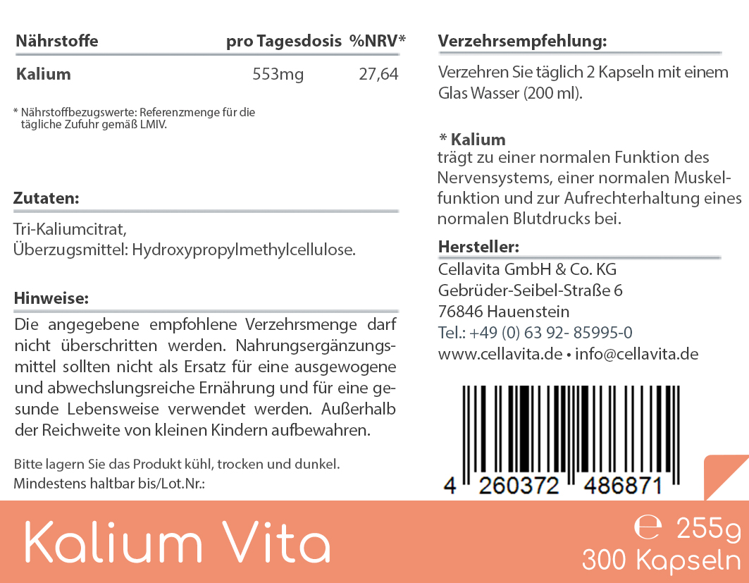 Kalium Vita Kapseln (Nerven-Muskeln-Blutdruck) 
