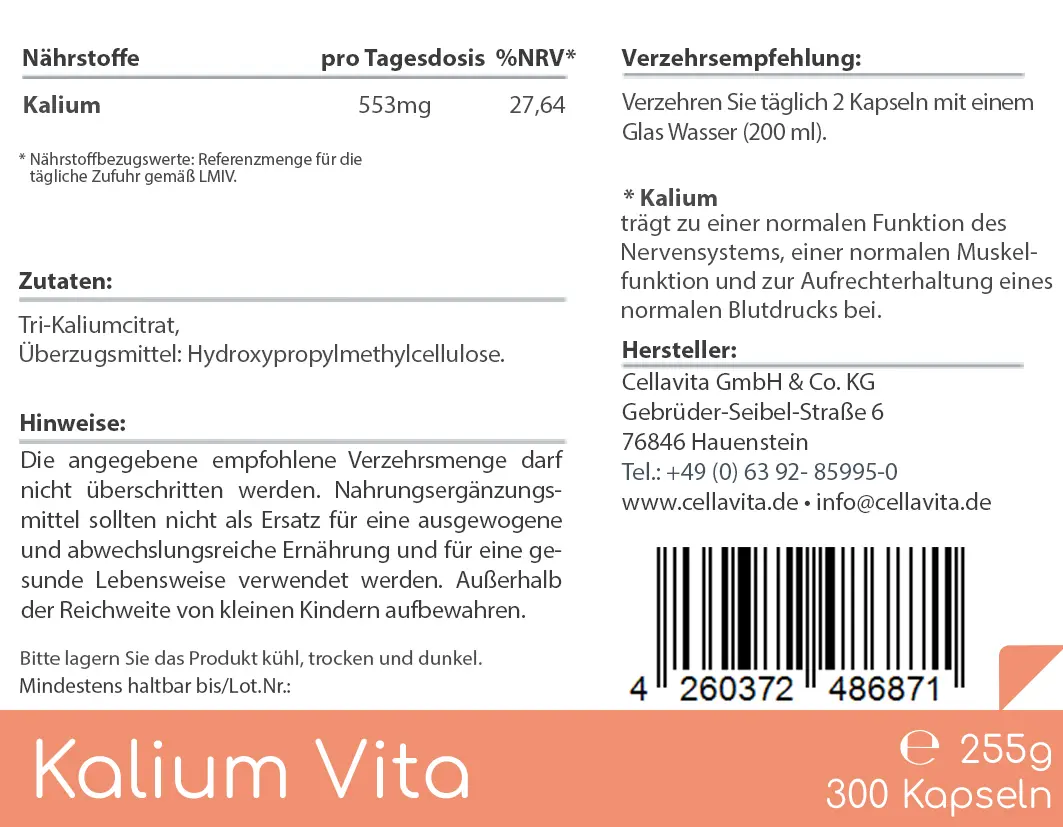 Kalium Vita Kapseln (Nerven-Muskeln-Blutdruck) 