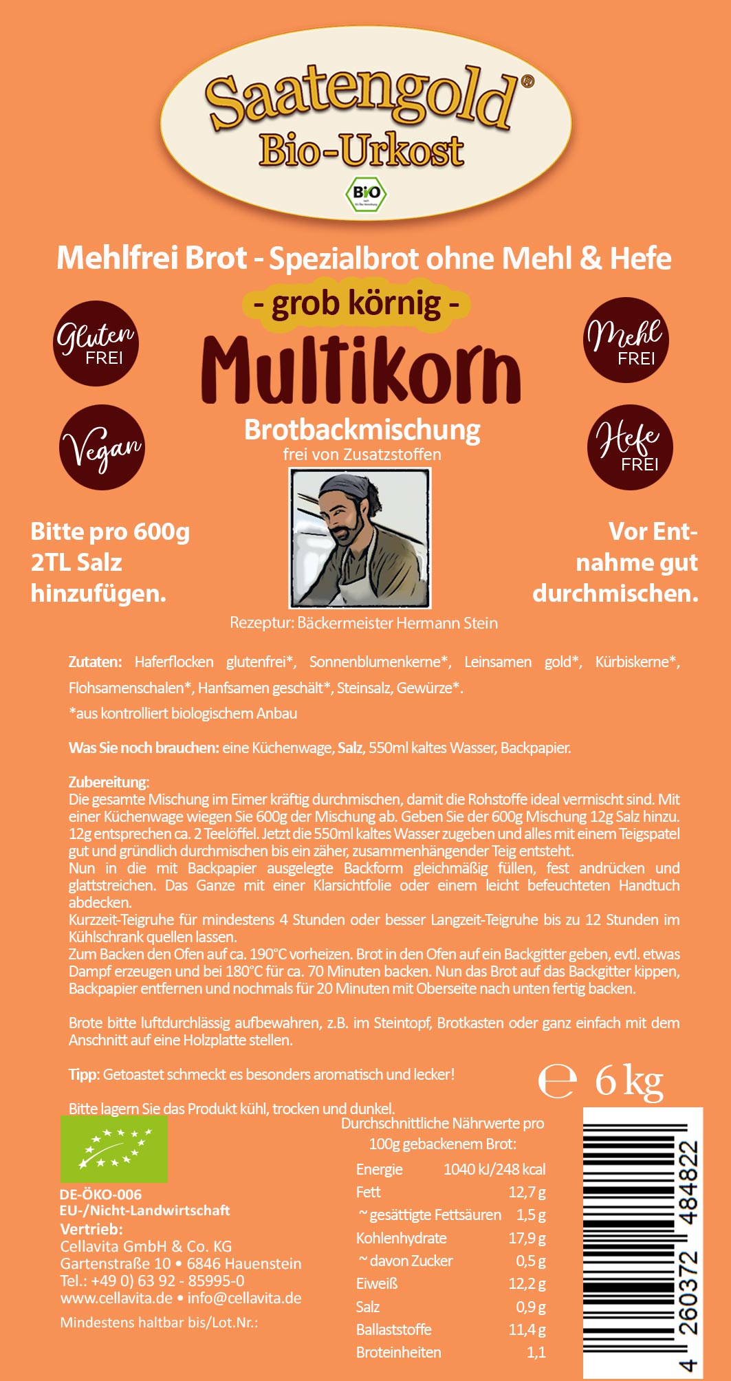Mehlfreibrot Multikorn -grob körnig- Bio Brotbackmischung 